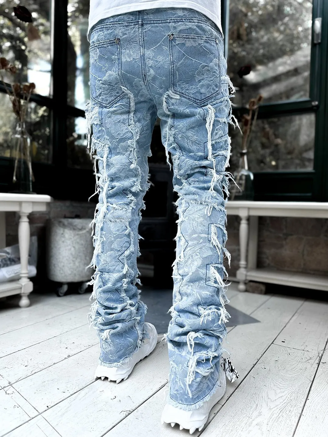 Men Trousers Individual Patched Pants Long Tight Fit Stacked Jeans For Mens Clothing - Image 17